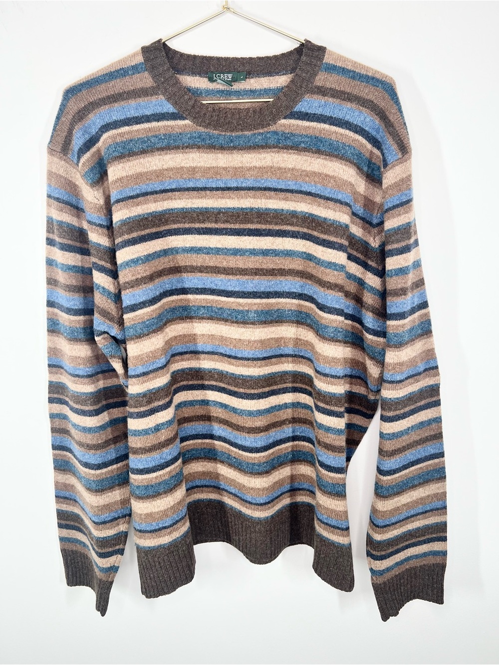 Vintage J. Crew Factory 100% Lambs Wool Striped Crewneck Sweater Large